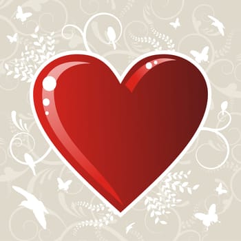 Romantic red love heart over floral background. Vector file available.