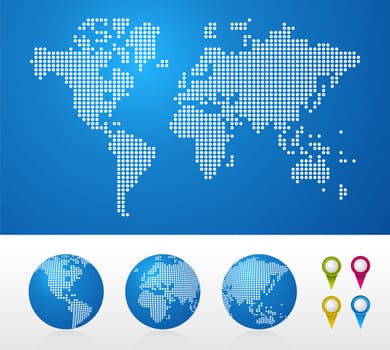 Dot World maps and globes business background. Vector file available.