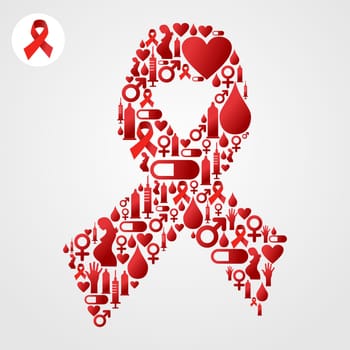 HIV icons set Red Ribbon silhouette. Vector file available