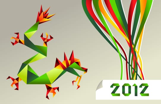 Single colorful China origami dragon with 2012 year on gray background. Vector file available.