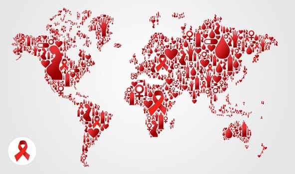 Globe World map silhouette made with AIDS icon set. Vector file available