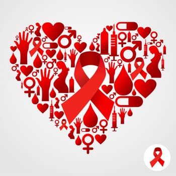 HIV icons set in heart shape. Vector file available