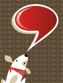 Fashion social media dog with speech bubble over brown background. Vector file available