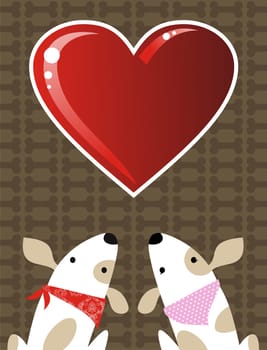 Romantic Valentines red love heart and dog couple background. Vector file available.