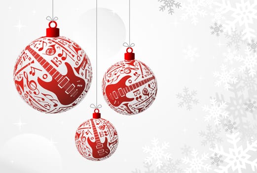 Love Christmas music concept illustration. Music instruments set in red bauble shape background. Vector file available.