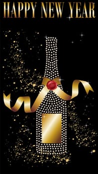 Diamond champagne bottle with gold ribbon in New Year celebration. Vector file available.