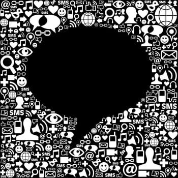 Social media icons texture in talk bubble shape composition background. Vector file available.