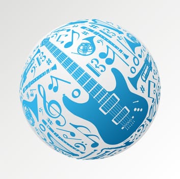Love for music concept illustration. Music instruments set in sphere ball shape background. Vector file available.