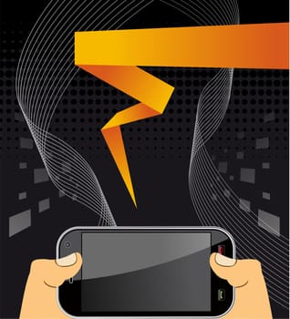 Hands hold a smart phone in horizontal position. EPS 8 vector, cleanly built with no open shapes or strokes. Grouped and ordered in layers for easy editing.