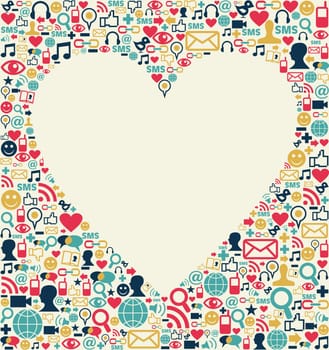 Social media icons set texture with heart shape composition background.