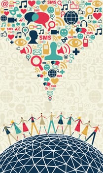 Social media network connection concept, with colors social icons texture, on light background. Vector file available