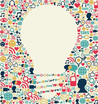 Social media icons texture with lamp shape composition background.