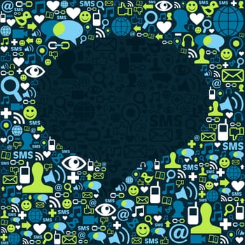 Social media icons texture in talk bubble shape composition background. Vector file available.