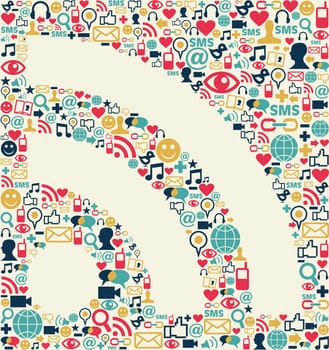 Social media icons texture with RSS shape composition background.