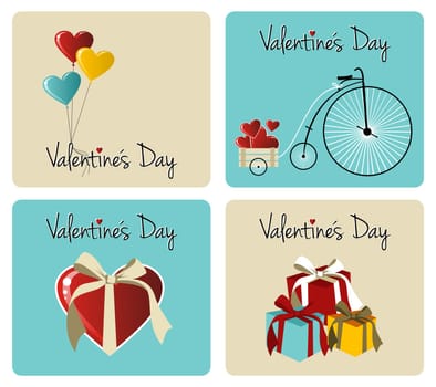 Happy valentines day greeting card retro illustration background set. Vector file available.