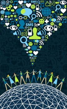 Social media network connection concept, with social icons texture background. Vector file available