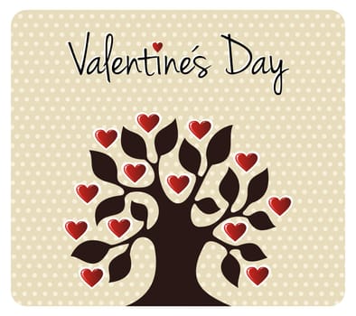 Tree silhouette with heart leaves shapes. Postcard background for Valentines day. Vector file available.