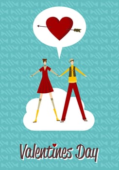 Happy couple in Love Valentines day greeting card background. Vector file available.
