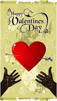 Hands silhouette show heart and arrow Valentines day background. Vector file available.