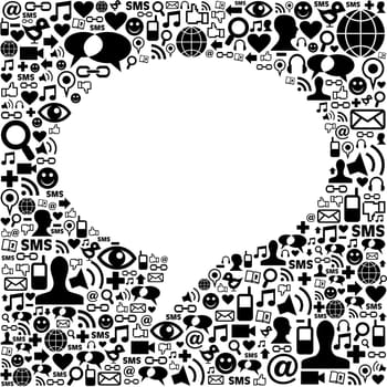 Social media icons texture in talk bubble shape composition background. Vector file available.