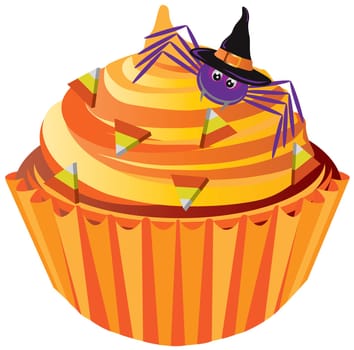 Halloween Cupcake with Spider with Witch Hat and Candy Illustration