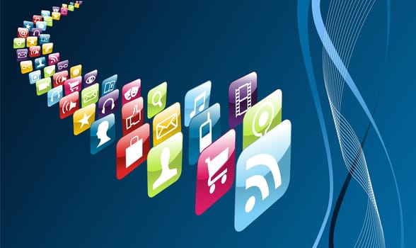 Iphone application store icons on blue background. Vector file layered for easy manipulation and customisation.