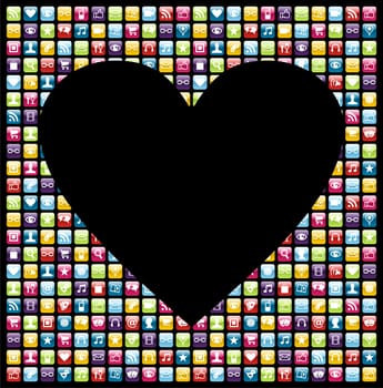 Love heart shape over iphone application software icon set background. Vector file layered for easy manipulation and customisation.