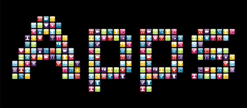Smartphone applications icon set in Apps word shape. Vector file layered for easy manipulation and customisation.