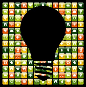 Light bulb symbol over global mobile phone green apps icon background. Vector file available.