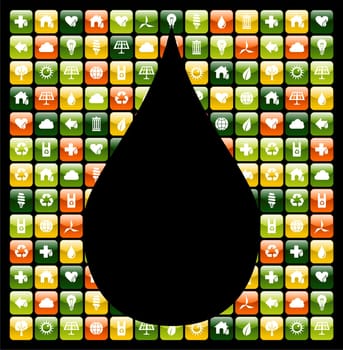 Water drop shape over eco friendly icon app buttons. Vector file available.