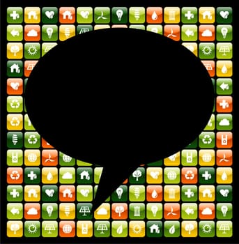 Social media bubble over mobile phone green app icons. Vector file available.