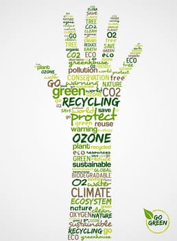 Go Green. Words cloud about environmental conservation in hand. Vector file available.