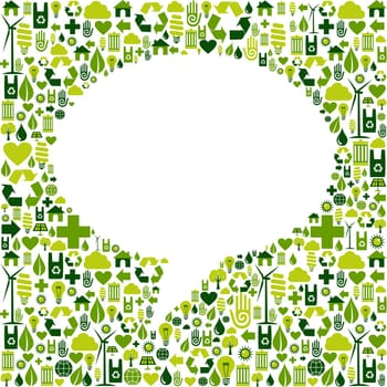 Green icons set in social media speech bubble background. Vector file available.