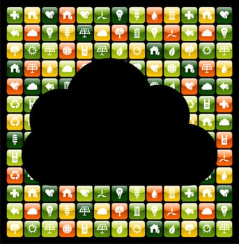 Cloud computing over iphone green app icons background. Vector file available.