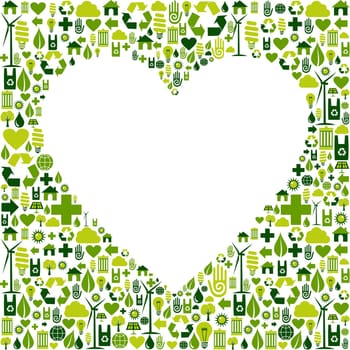 Heart silhouette made with eco friendly icon collection. Vector file available.