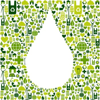 Green icon set in water drop shape background. Vector file available.