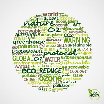 Go Green. Words cloud about environmental conservation in circle shape. Vector file available.