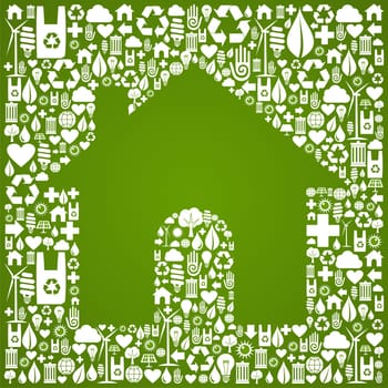 Green house symbol over environment icons background. Vector file available.
