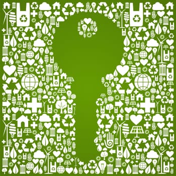 Green icons set in key symbol background. Vector file available.