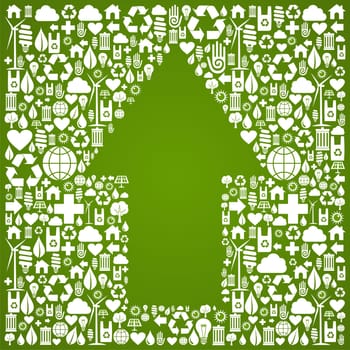 Up arrow shape in green icons set background. Vector file available.