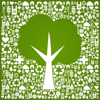 Green tree symbol over eco icons background. Vector file available.