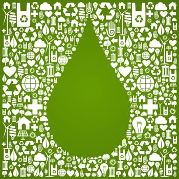 Water drop symbol over green icons set background. Vector file available.