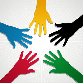 Hand silhouettes in Olympic Games colors over white background. Vector file layered for easy manipulation and customisation.