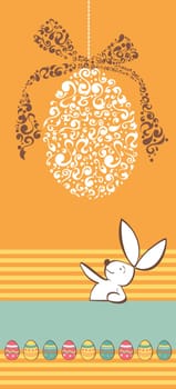 Easter egg in tribal style and bunny vertical invitation background. Vector file layered for easy manipulation and custom coloring.