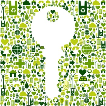 Key to green environment silhouette made with eco friendly icons collection. Vector file available.