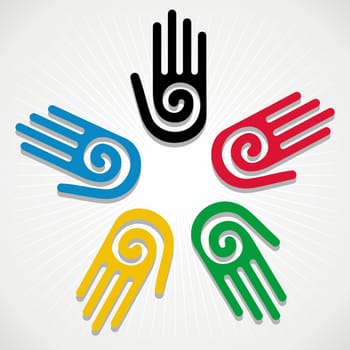 Olympic Games colorfull hands in circle over white background. Vector file layered for easy manipulation and customisation.