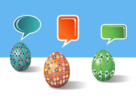 Decorative 3d social media eggs communication over white and blue background. Vector file layered for easy manipulation and customisation.