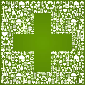 Green icons set with cross background. Vector file available.