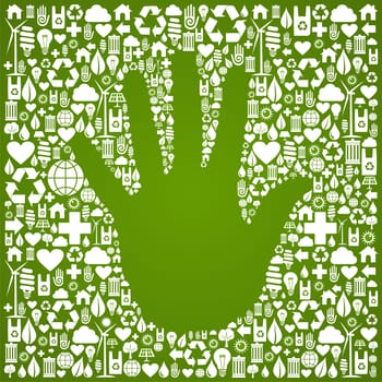 Hand shape in green Earth icons set background. Vector file available.