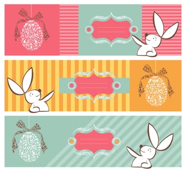 Easter egg in tribal style and rabbit banner background set. Vector file layered for easy manipulation and custom coloring.